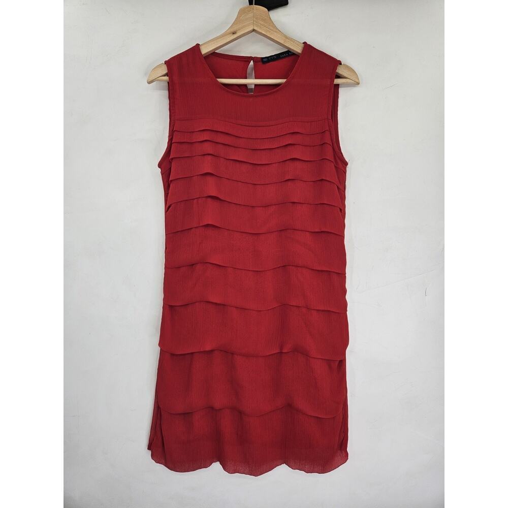 Zara Sleeveless Pleated Flowy Dress Red Women Size Small